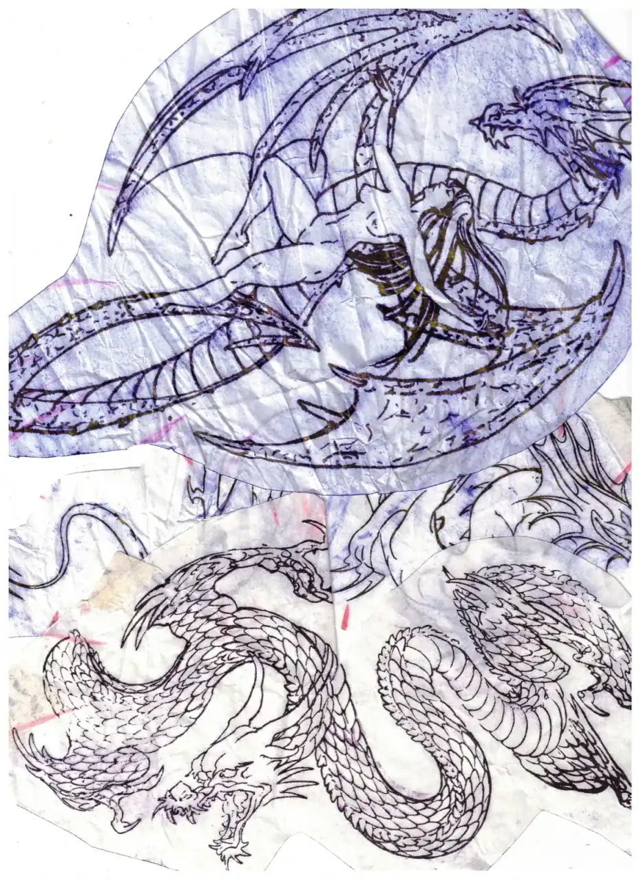 Hoja de calco de InkSnake: dragón esquelético y dragones orientales.