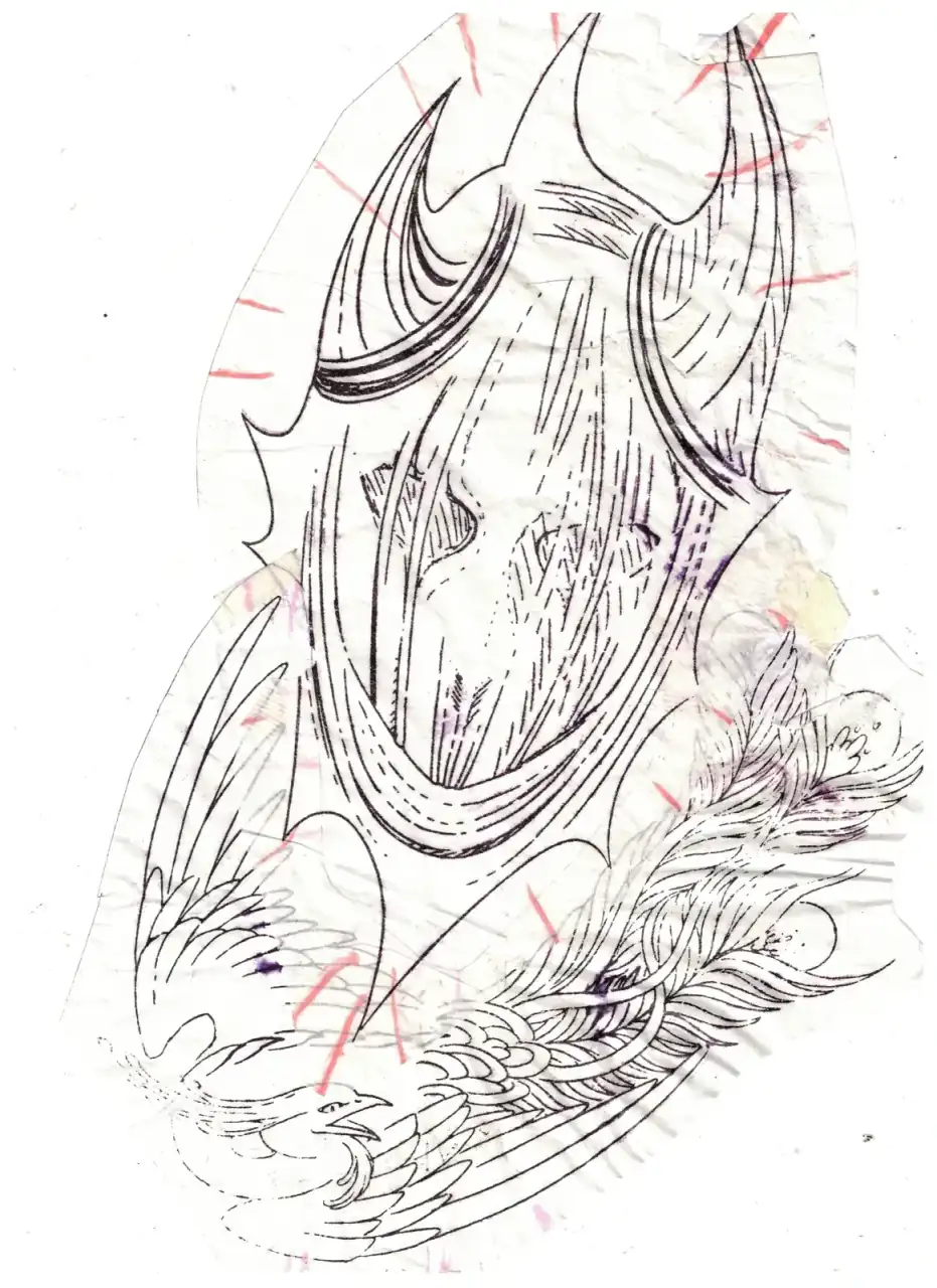 Hoja de calco de InkSnake: ala tribal sombreada y ave fénix.